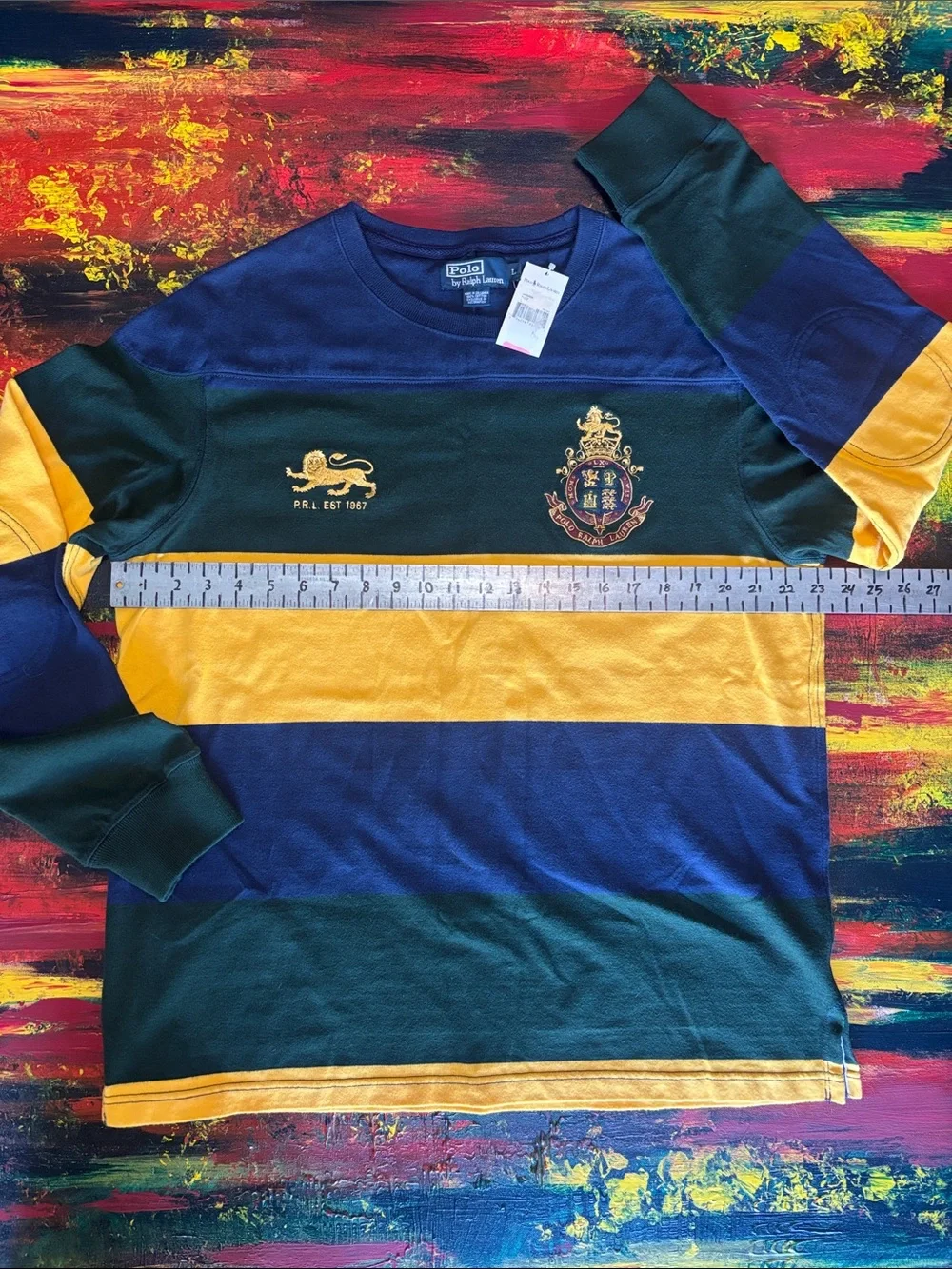 Ralph Lauren Polo Rugby Long-Sleeve Stripe Crewneck - Navy, Green, Yellow - Picture 4 of 12